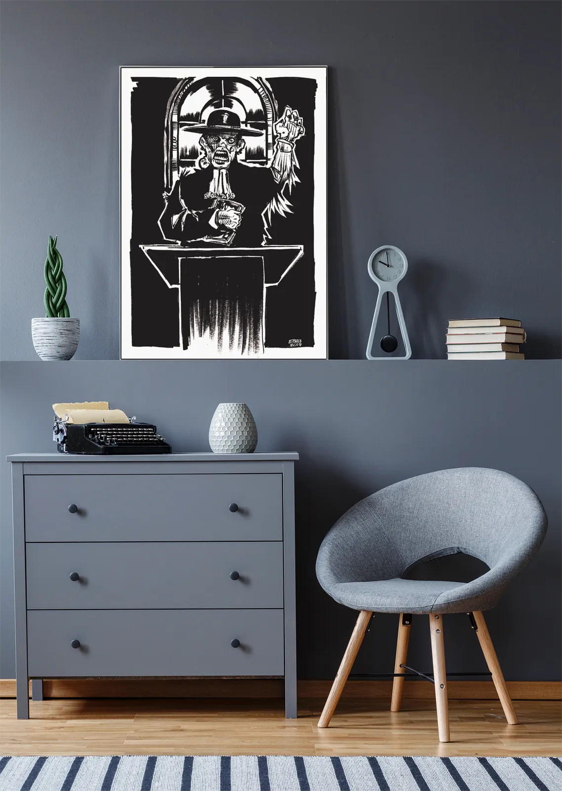 Post-apocalyptic figure with raised hand