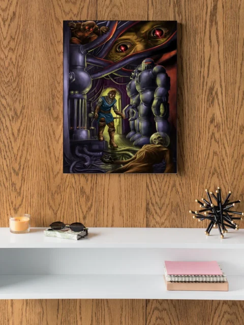 Armored sentinels towering in a mechanical hall