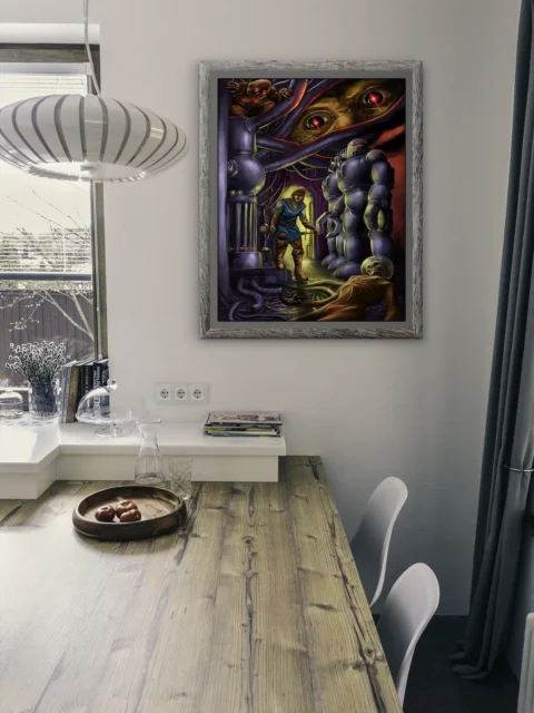 Explorer stepping into a shadowed corridor