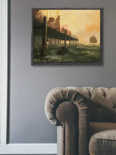 Small creature clinging to a post above churning water