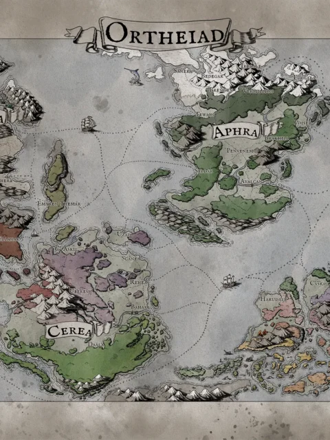 Ortheiad fantasy archipelago world map canvas with sea routes