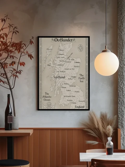 Detailed Outlander Scotland historic world map canvas artwork