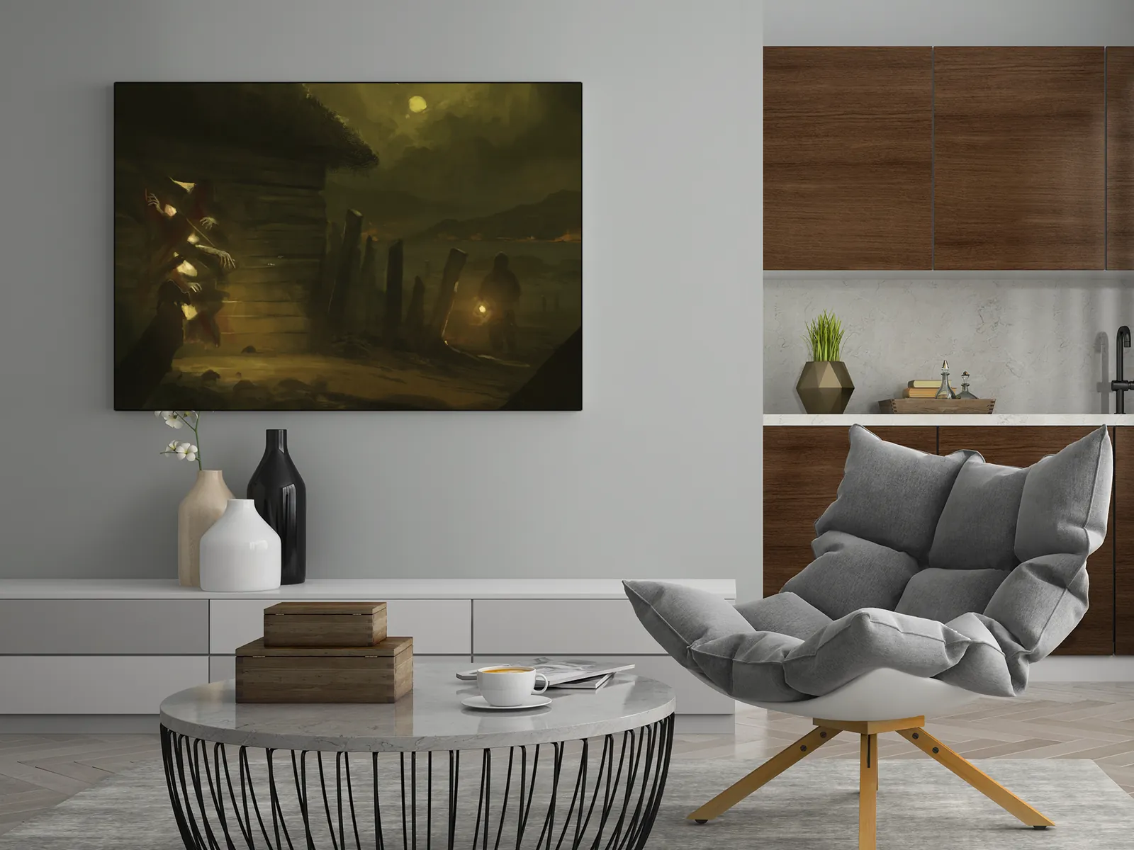 Dim light reflecting on polluted water