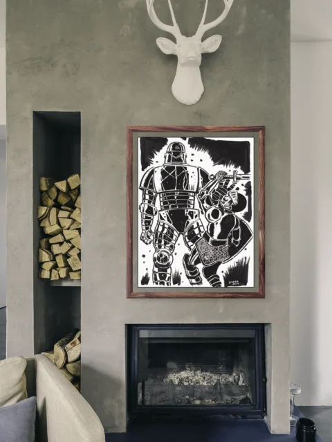 ROBUT Attack fantasy canvas artwork warrior versus robot