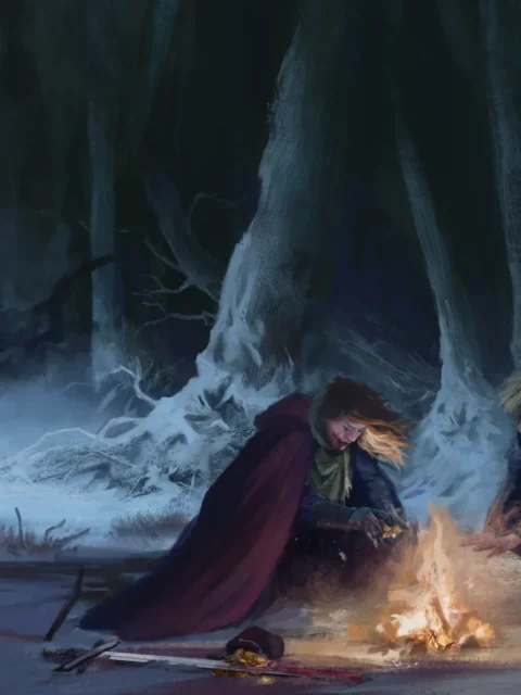 Revenants fantasy canvas artwork showing a campfire in snow