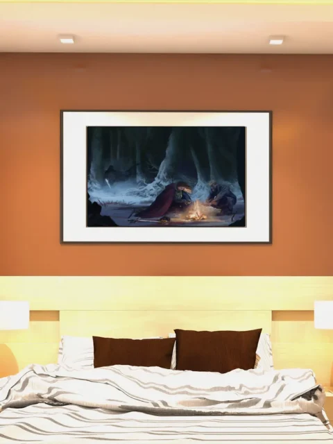 Revenants fantasy canvas artwork with figures resting in a frozen forest