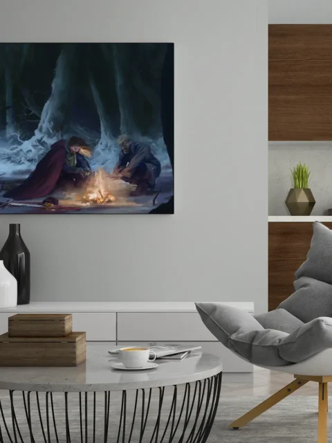 Dark trees closing in around a snowy clearing