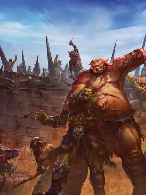 Revenge of the Horde fantasy canvas artwork showing an arena battle