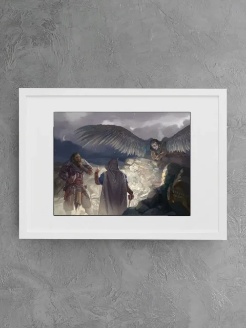 Ridiculous Riddles fantasy wall art with adventurers facing a challenge