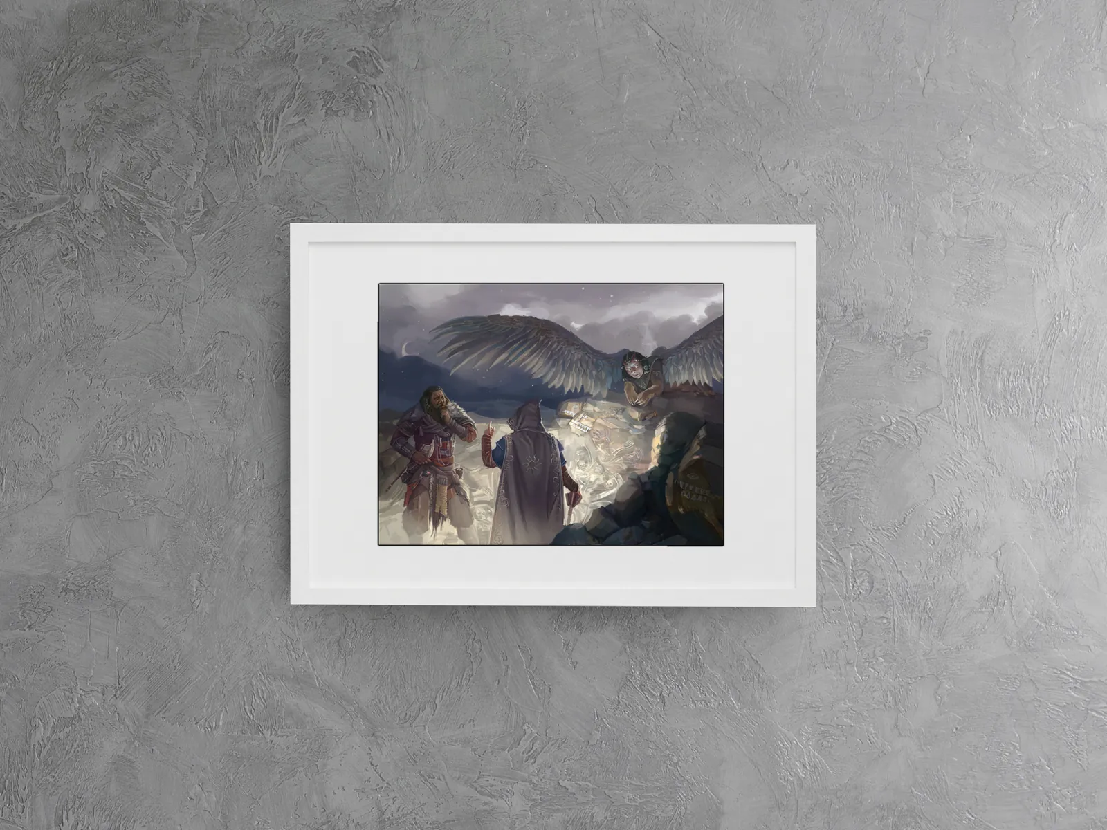 Ridiculous Riddles fantasy wall art with adventurers facing a challenge