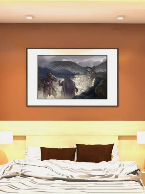 A cloaked figure gesturing during a tense exchange