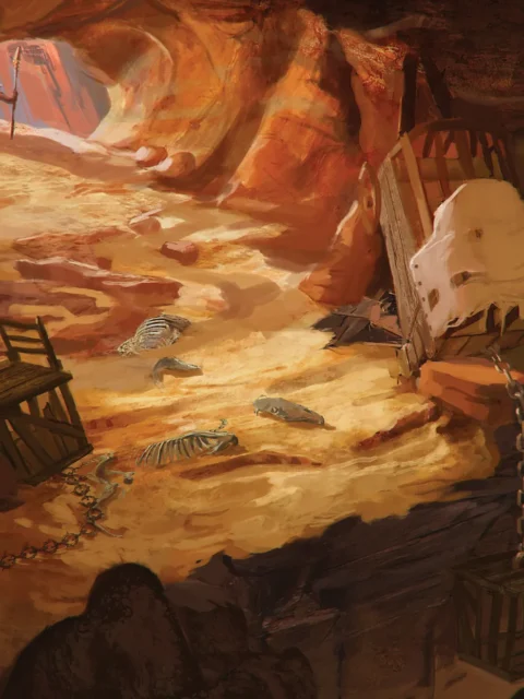 Rock Gnolls fantasy art print showing a trapped cavern