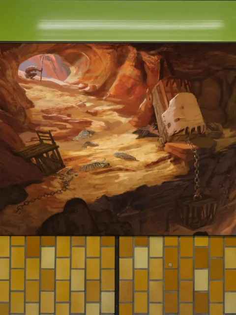 Rock Gnolls fantasy art print depicting a sloped cave tunnel