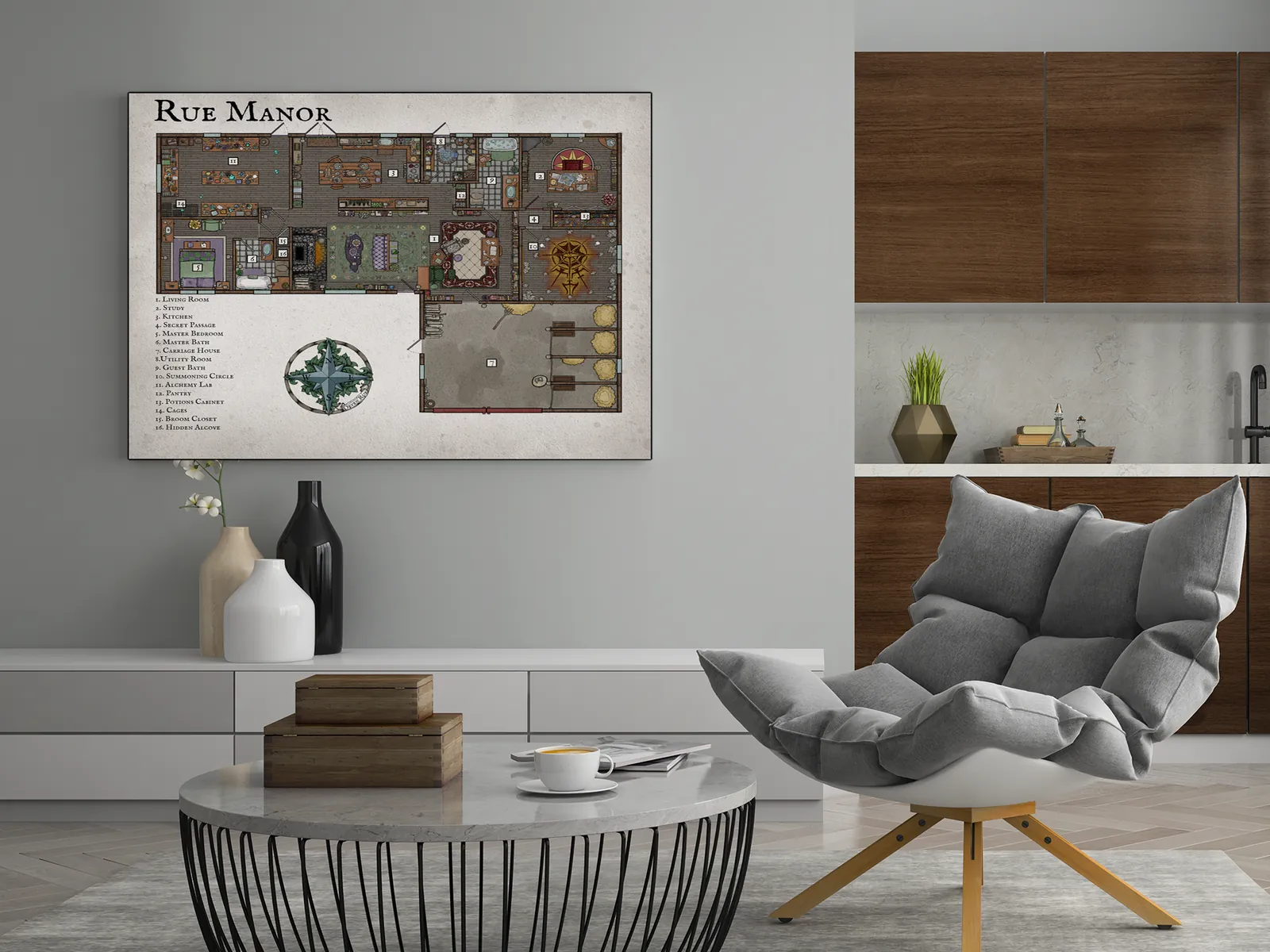 Fantasy Perilous Crossing river encounter map canvas illustration