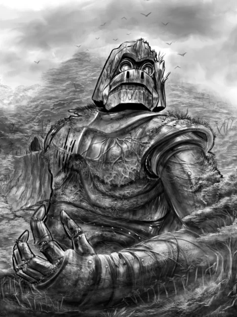 Ruins of the Mecha Kaiju fantasy canvas artwork fallen titan