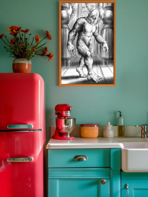 Sasquatch ROBUT fantasy canvas artwork industrial setting