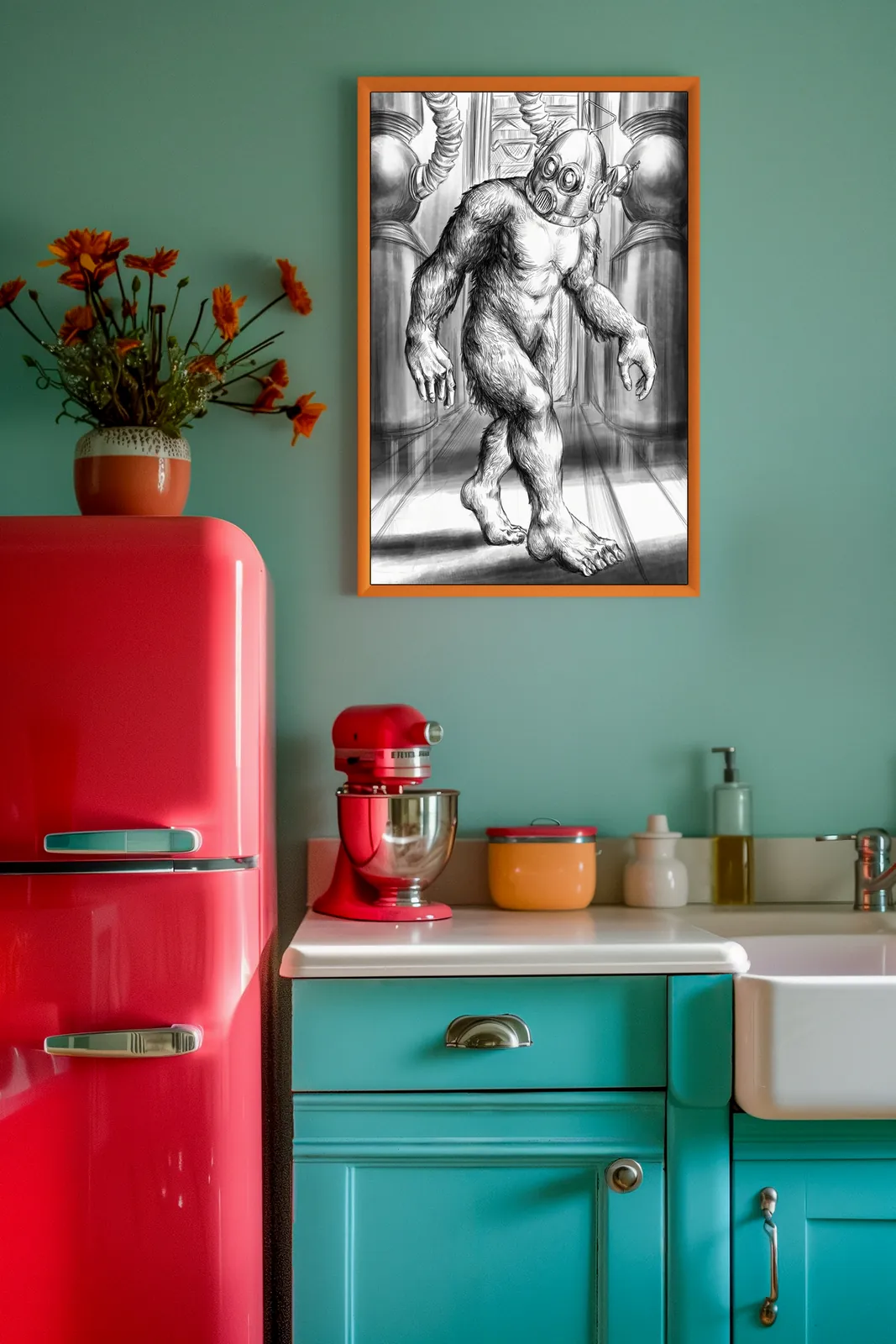 Sasquatch ROBUT fantasy canvas artwork industrial setting