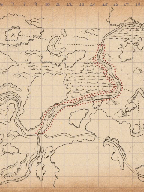 Scout Map fantasy route canvas with red markers