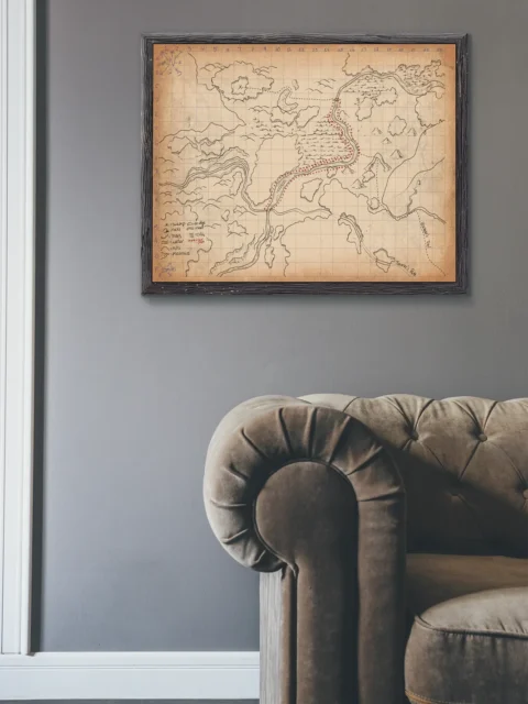 Top down travel sketch with winding rivers