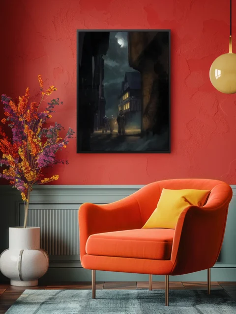 A narrow alley framed by tall buildings