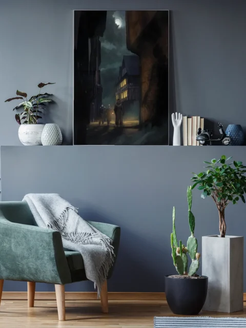 Warm light spilling from windows into darkness