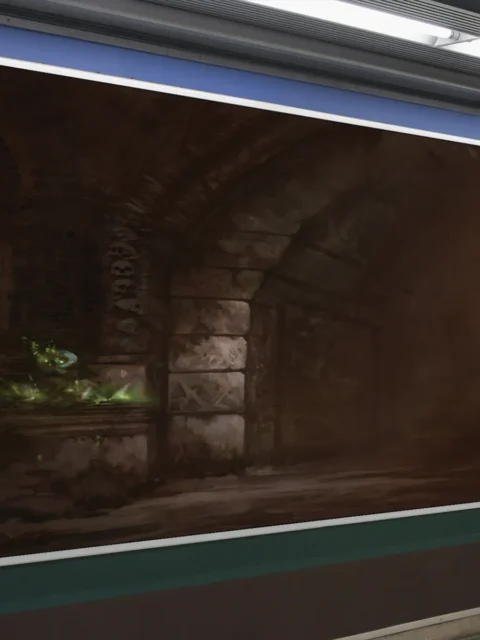 Green light illuminating a dungeon altar