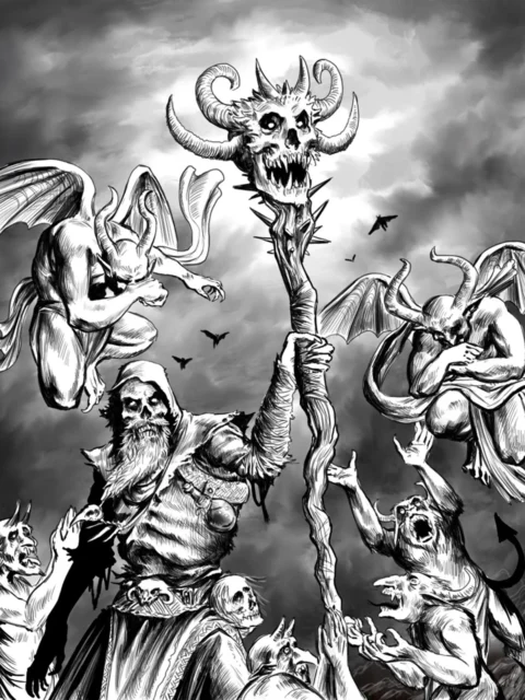 Skull Staff of Stelos fantasy canvas artwork ritual