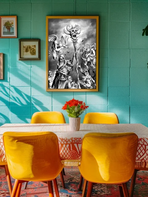 Horned skull staff raised during dark ritual