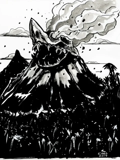 Skullcano volcanic skull fantasy canvas art eruption