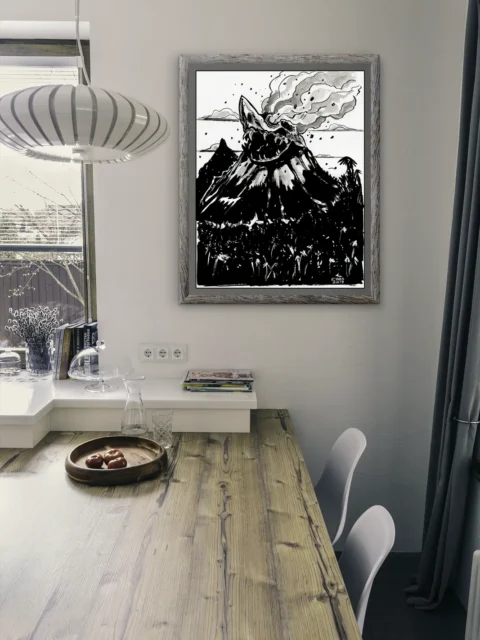 Skullcano volcanic skull fantasy canvas art detail