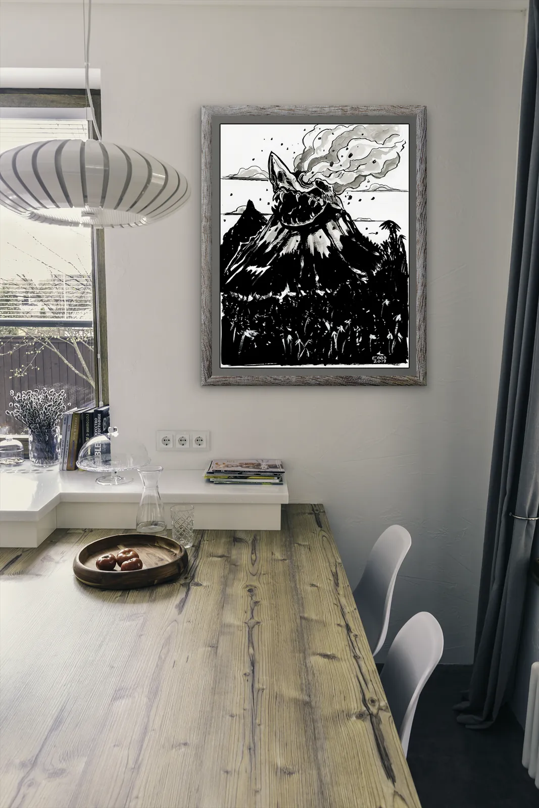 Skullcano volcanic skull fantasy canvas art detail