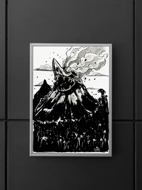 Skullcano volcanic skull fantasy canvas art scene