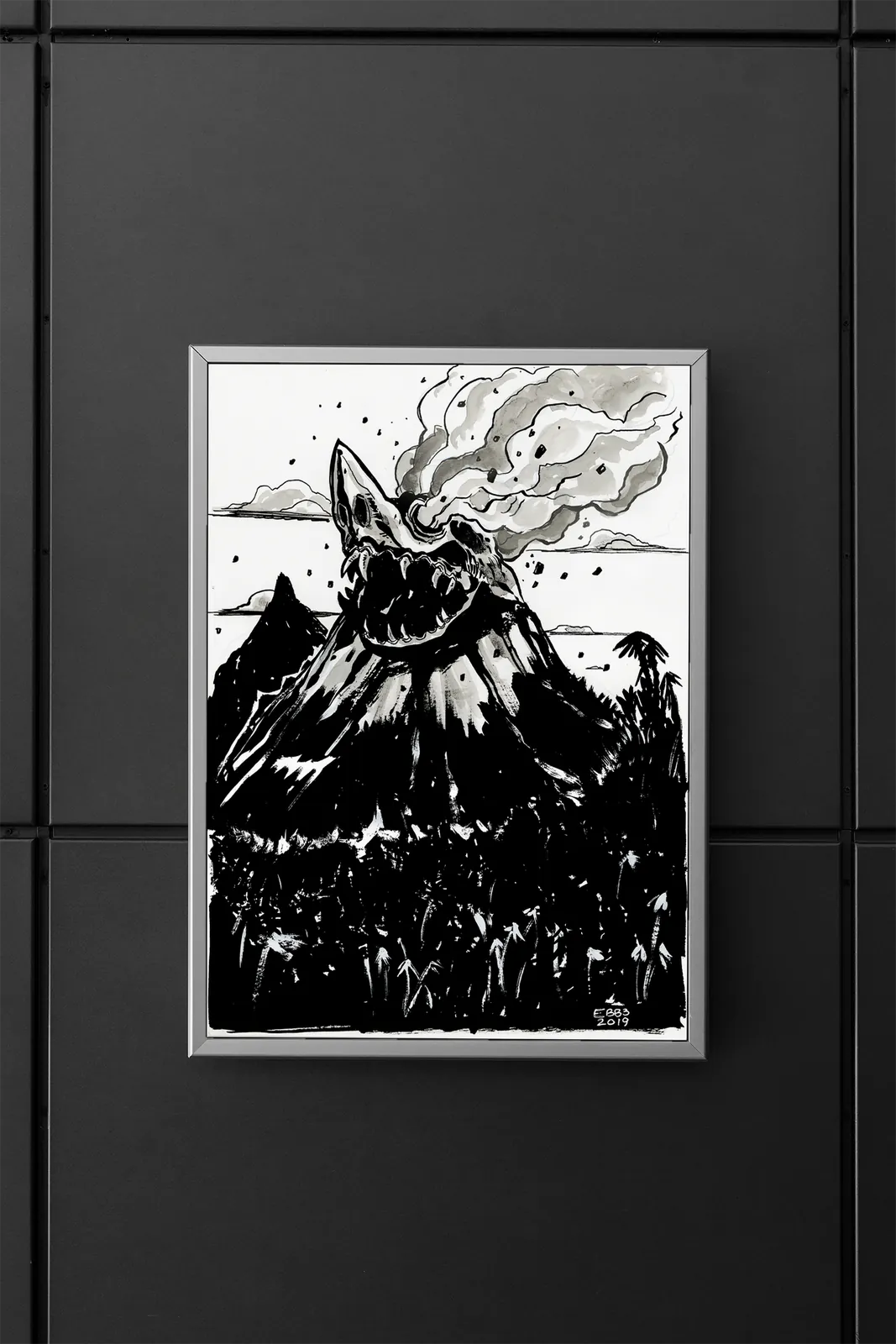 Skullcano volcanic skull fantasy canvas art scene