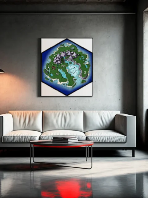 Island map illustration with central mountain range