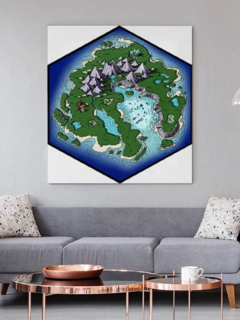 Single island fantasy setting with rivers and cliffs