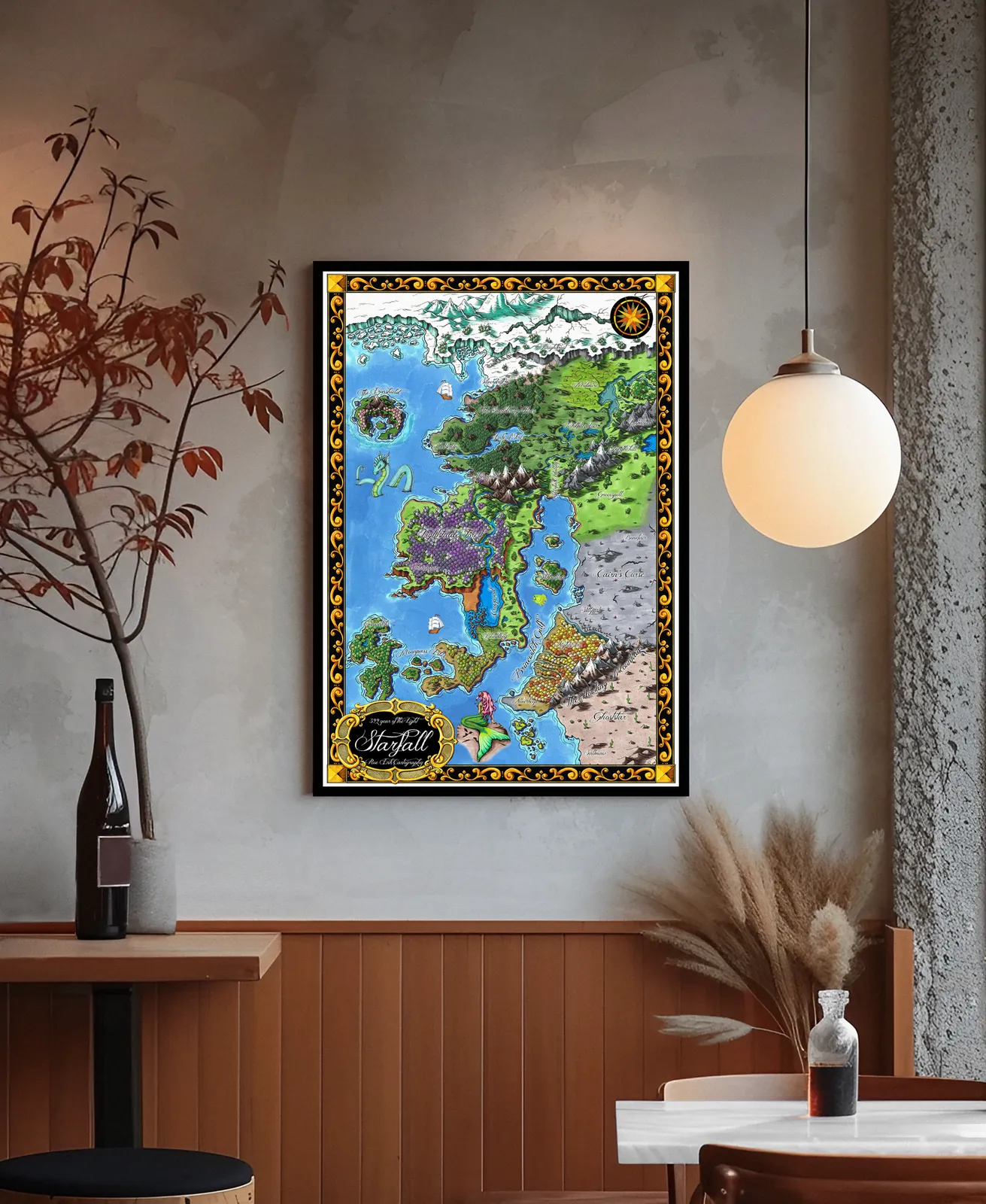 Color-coded regions across a large fantasy world map