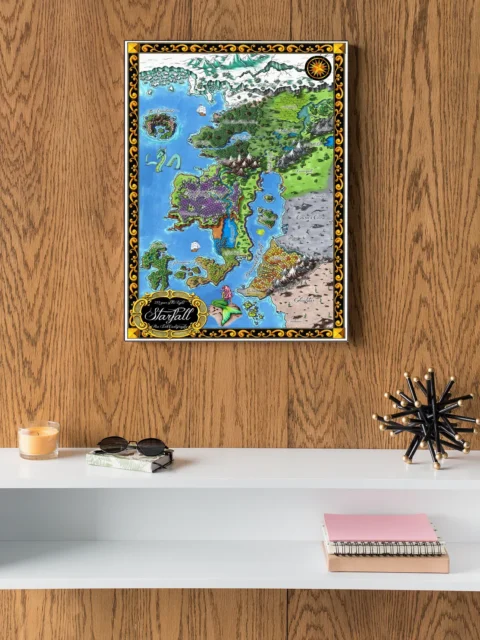 Decorative fantasy map with varied biomes and borders