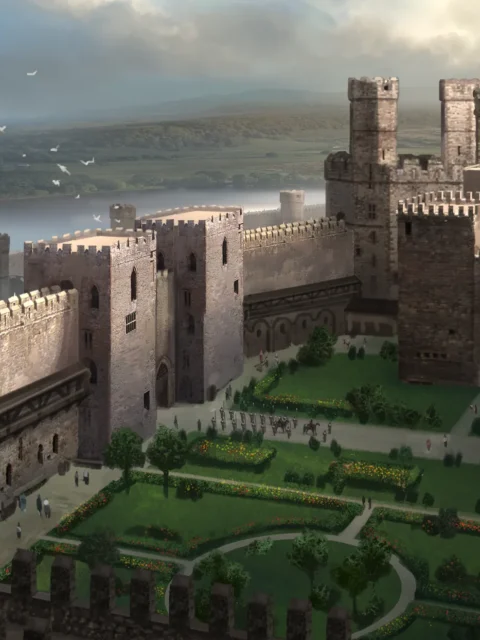 Stone fortress walls surrounding a vast inner courtyard