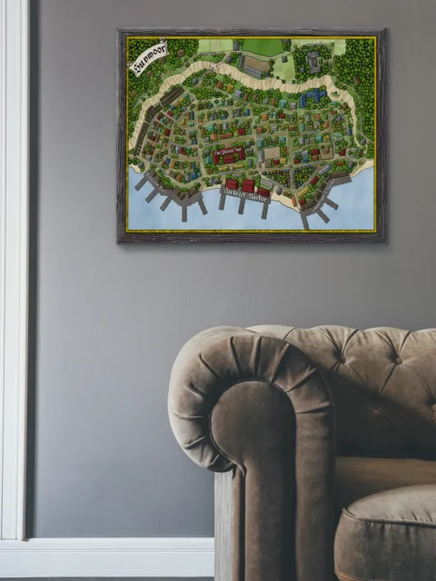 Central town buildings surrounded by smaller homes