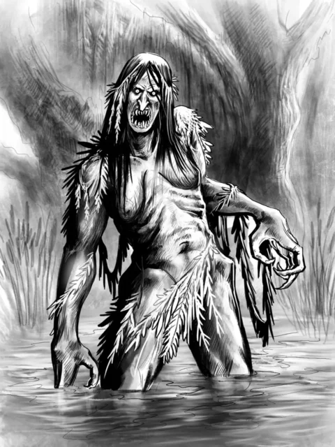 Swamp Hag dark fantasy canvas art figure