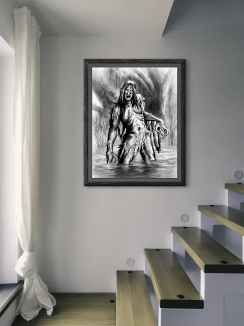 Dark folklore monster rising from water