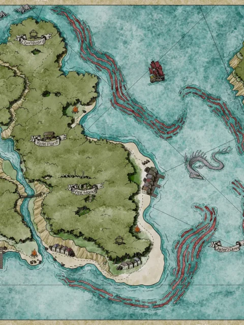 Island chain surrounded by open water and reefs