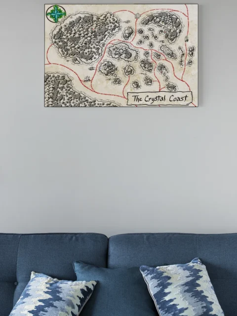 Crystal Coast Map canvas wall art featuring route paths and coves