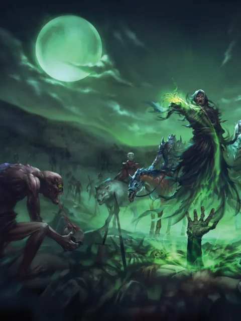 Dreaded accursed undead wall art illustration with necromancer