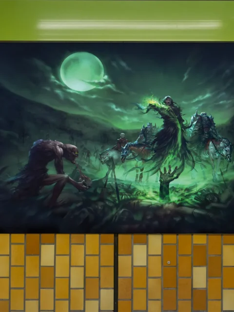 Dreaded accursed undead wall art illustration beneath green moon