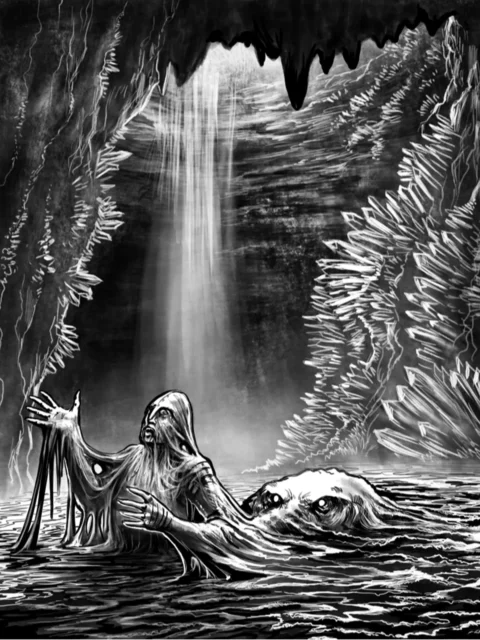 The Glittering Grotto fantasy canvas art cavern