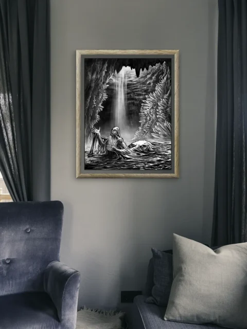 The Glittering Grotto fantasy canvas art scene