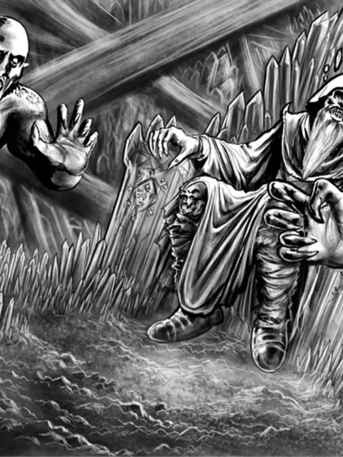 The Ioun King fantasy canvas art confrontation