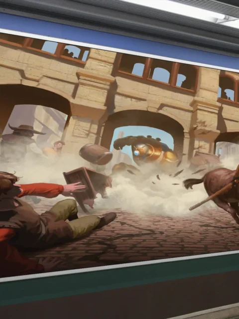 The Market urban fantasy action artwork in crowded square