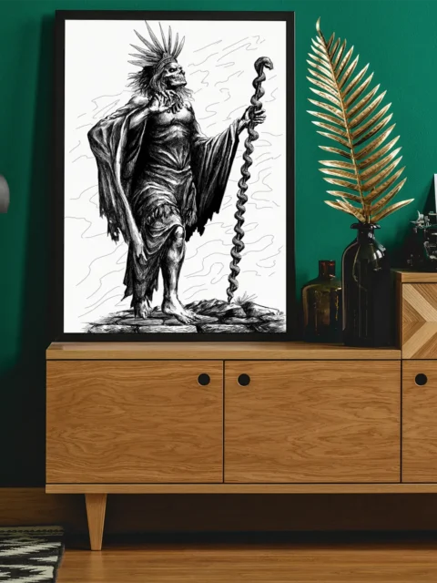 Dark fantasy ritual priestess holding staff